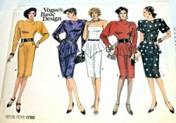 1760 Vogue Basic Design Pleat Short - Long Sleeve Dress Peplum or Not Pattern 12-16